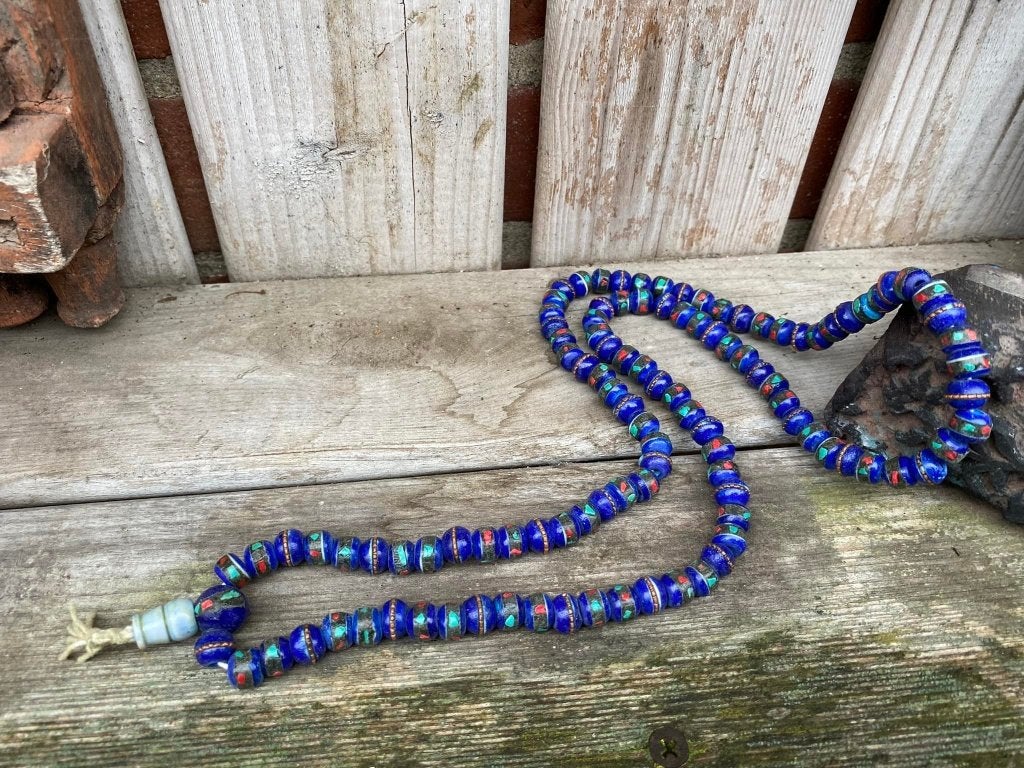 Prachtige hand gemaakte Mala van Yakbone gemaakt., Overige materialen, Blauw, Nieuw, Ophalen of Verzenden