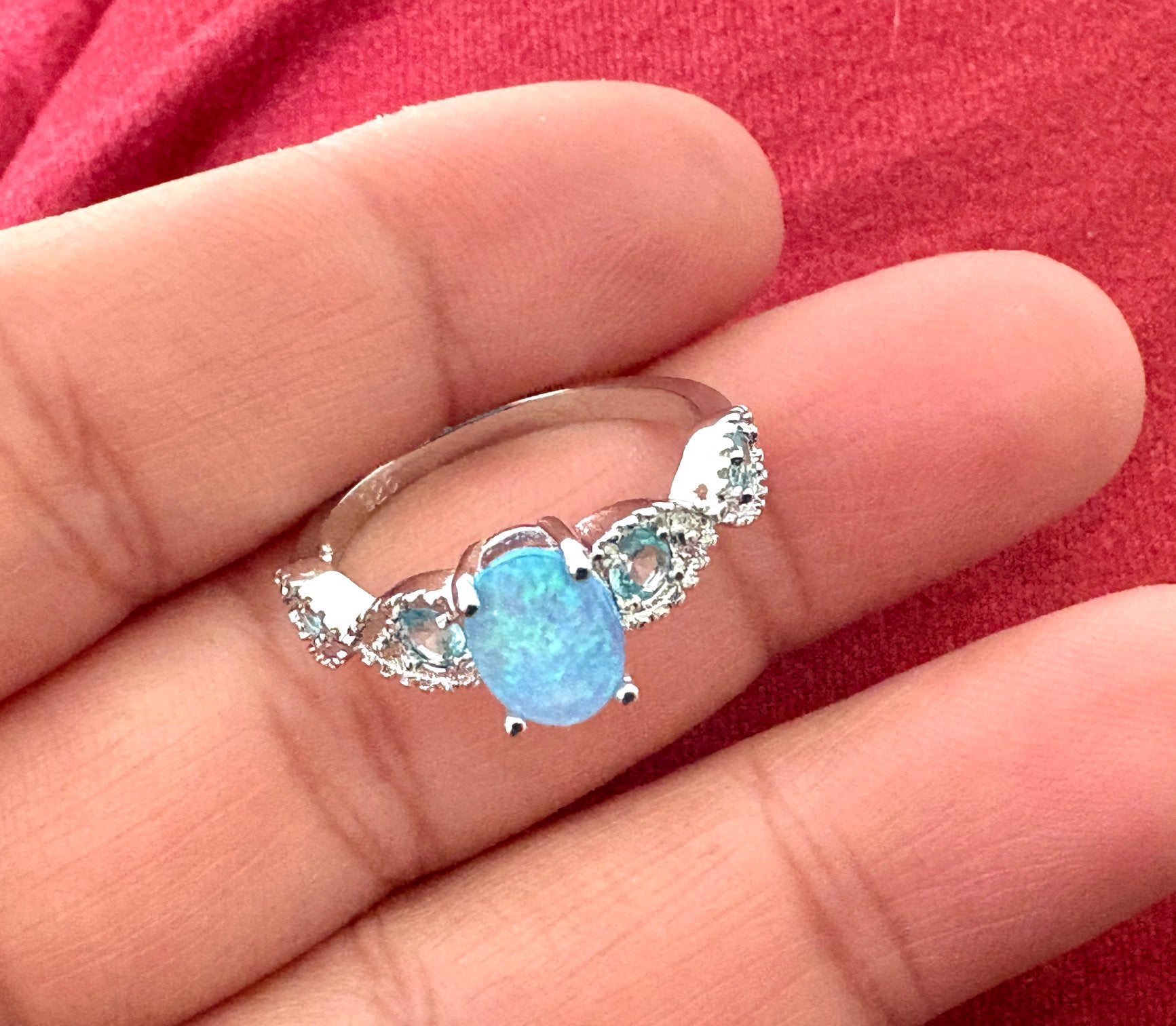 Blauwe vuur opaal zilveren 925 ring maat 18 of 19 AB, 18 tot 19, Nieuw, Dame, Zilver