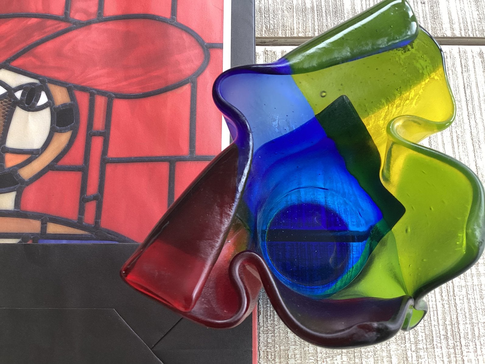 Glasfusie glaskunst waxinelicht ‘zakdoekvaasje’, Antiek en Kunst, Ophalen