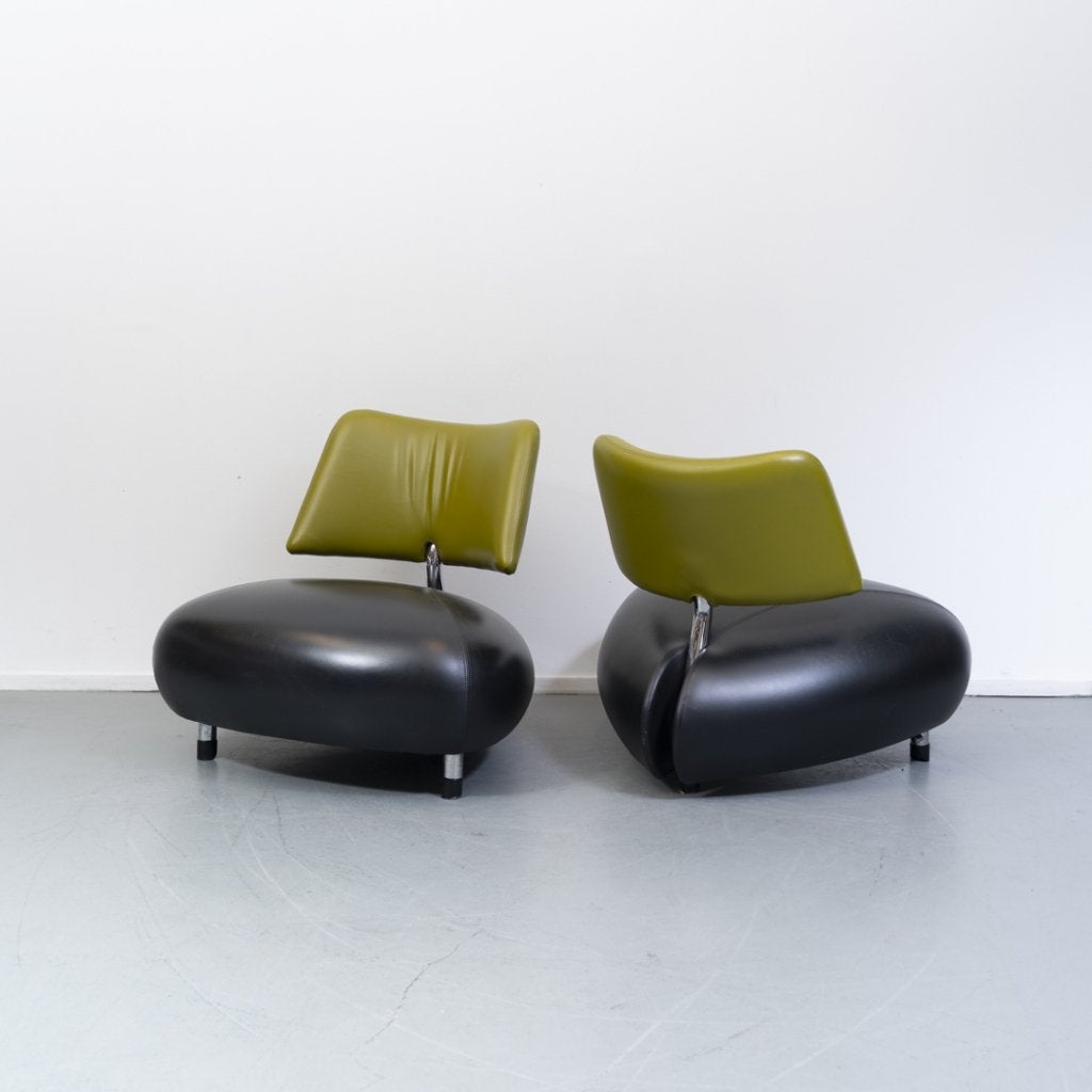 2x Leolux Pallone fauteuils uitgevoerd in zwart/groen, Niet ingevuld, Niet ingevuld, Leer, Ophalen of Verzenden