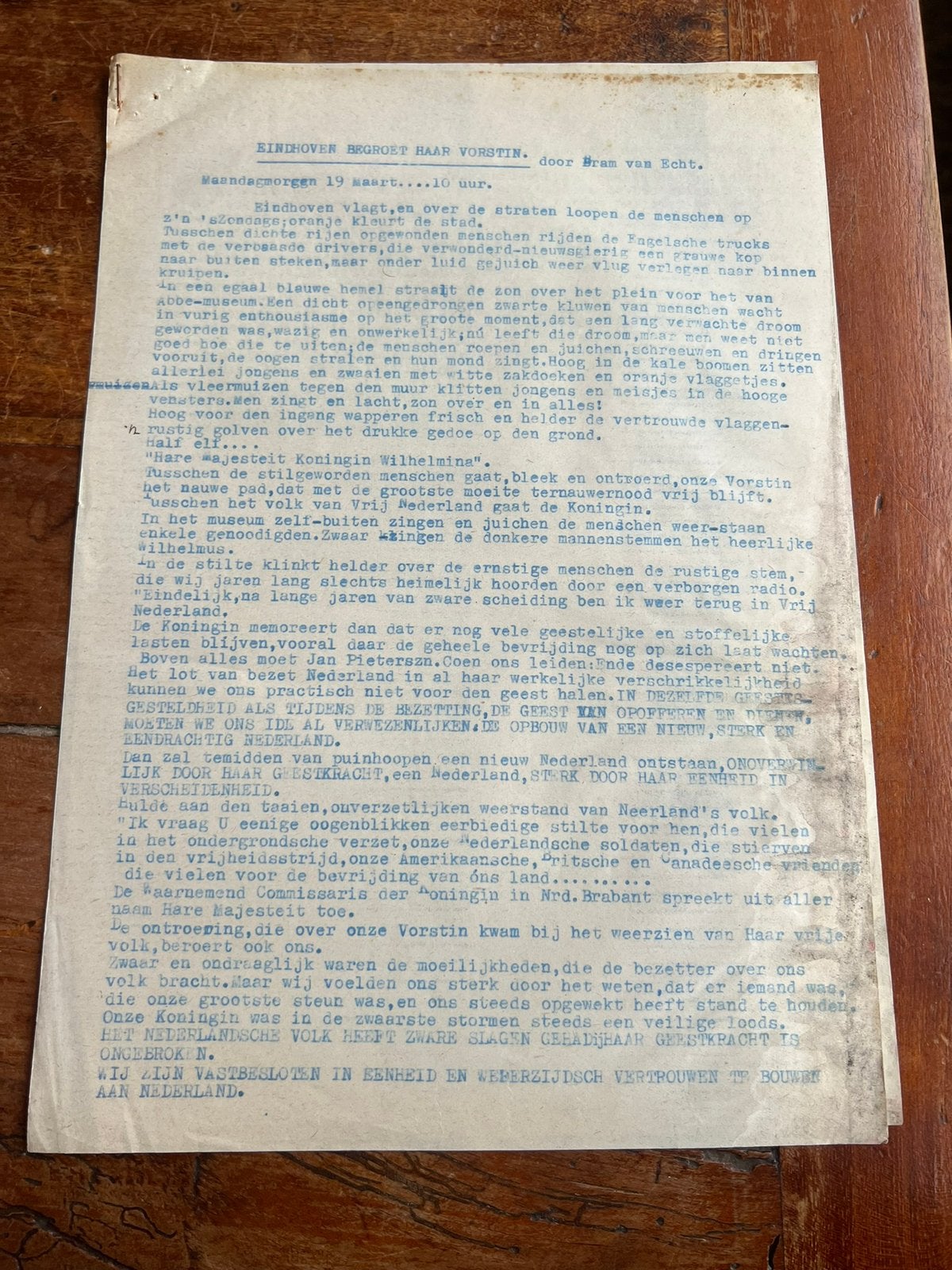Getypt verslag Bezoek Wilhemina Stoottroepen Eindhoven NBS, Verzenden, Nederland, Embleem of Badge