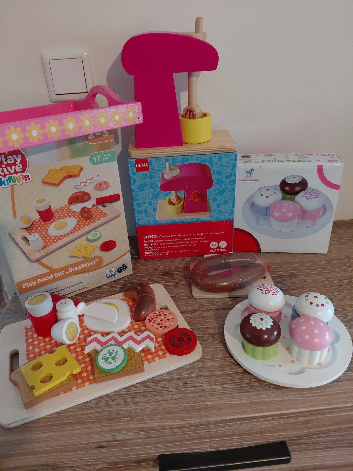 Superleuk houten speelset/keuken/mixer/ontbijt/muffins e.d., Ophalen, Zo goed als nieuw