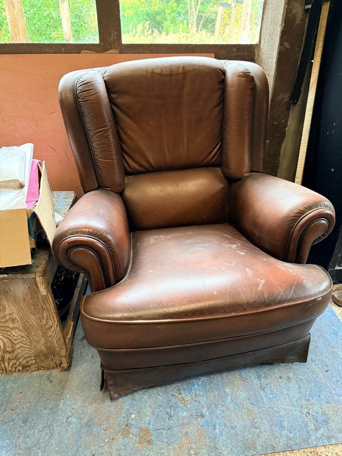 Leren fauteuil, Ophalen, Gebruikt, Leer, 75 tot 100 cm