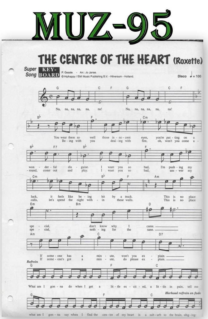 Muz95 Bladmuziek Super song: The centre of the Heart Roxette, Gebruikt, Ophalen of Verzenden, Keyboard, Rock en Metal