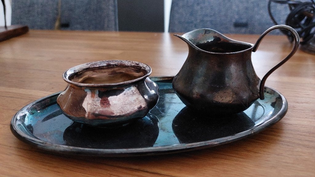 Verzilverd melk- en suikersetje, Antiek en Kunst, Ophalen of Verzenden