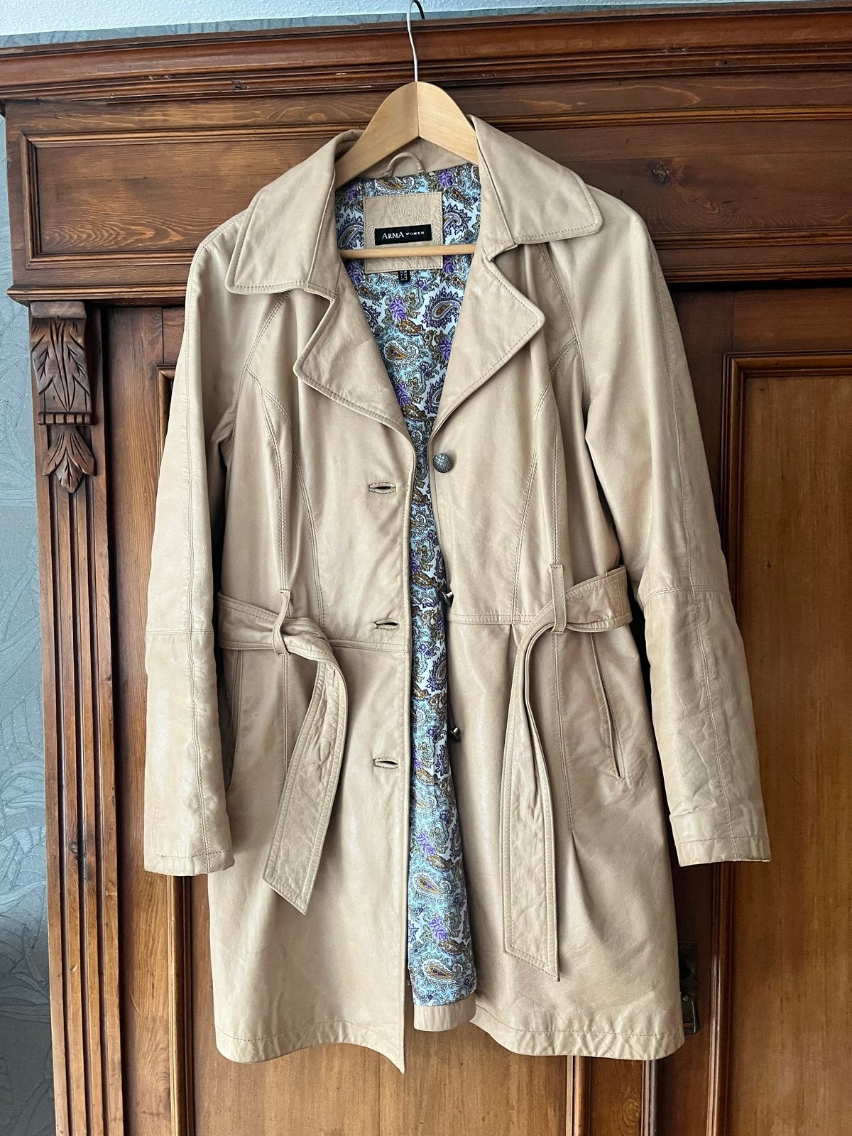 ARMA Women Leren vintage Trenchcoat Beige Maat 38/40 (M), Verzenden, Gedragen, Maat 38/40 (M), Beige