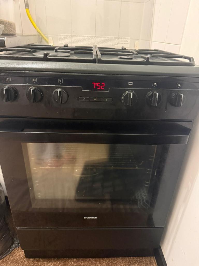 Inventum Gasfornuis zwart, Gebruikt, Gas, Vrijstaand, 85 tot 90 cm