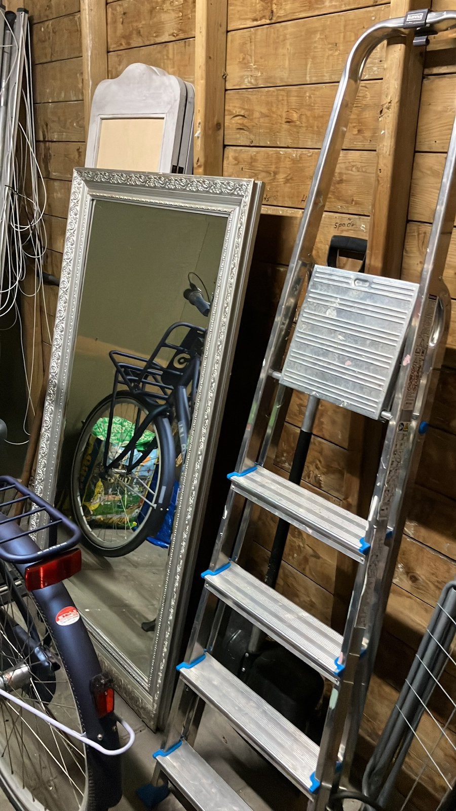 Gratis grote houten zilverkleurige brocante spiegel, Ophalen, Gebruikt, 150 tot 200 cm, Rechthoekig