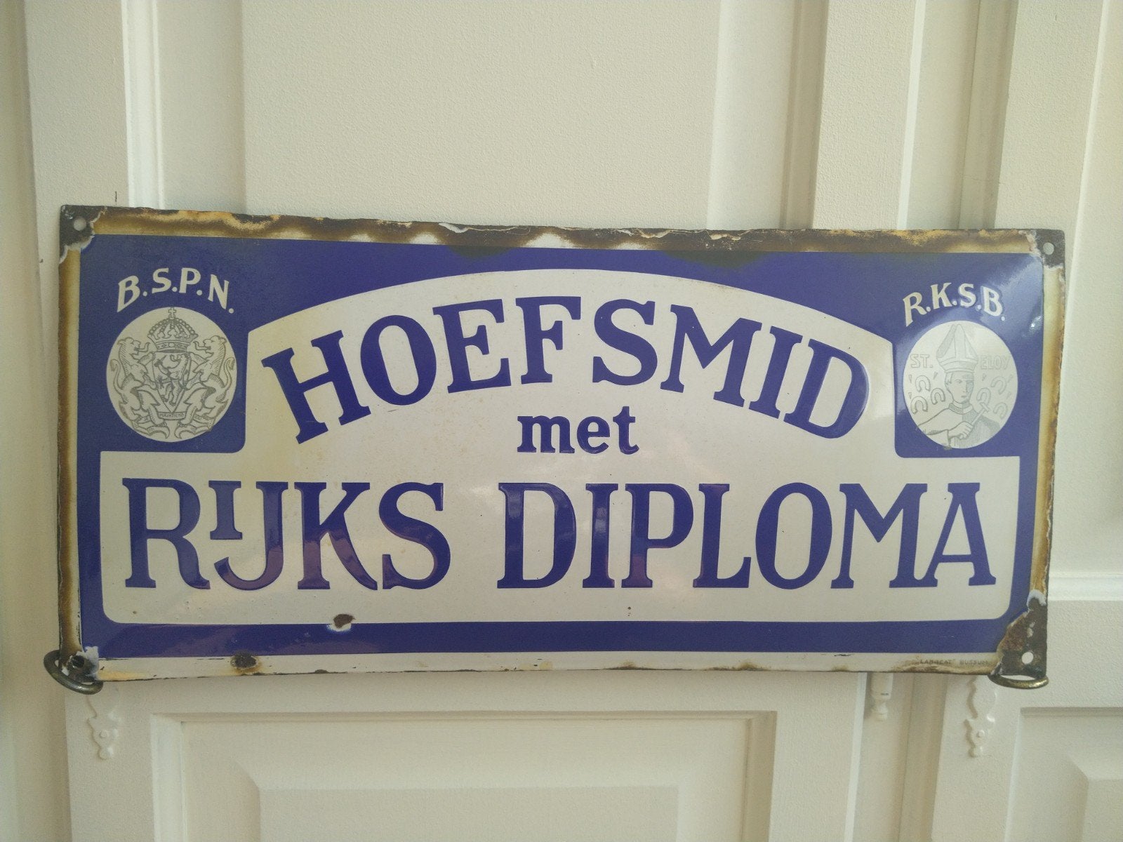 Emaille bord Hoefsmid met Rijks Diploma - Vintage, Ophalen of Verzenden