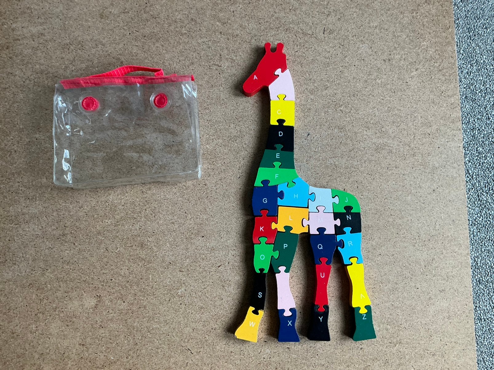 Blokken puzzel giraffe letters cijfers ontdekken alfabet, 2 tot 4 jaar, Gebruikt, 10 tot 50 stukjes, Ophalen of Verzenden