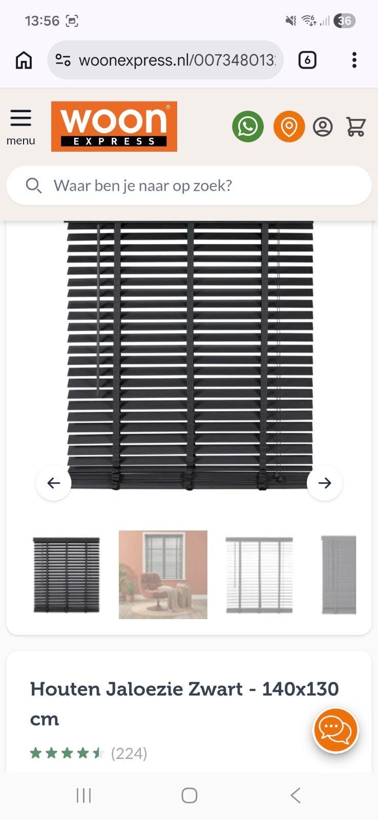 4 stuks Zwarte Houten Jaloezie 140x130 cm - Woonexpress, Ophalen, Jaloezie, Zwart, Hout