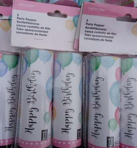 Partij party poppers happy birthday, ., Nieuw, Ophalen of Verzenden, .