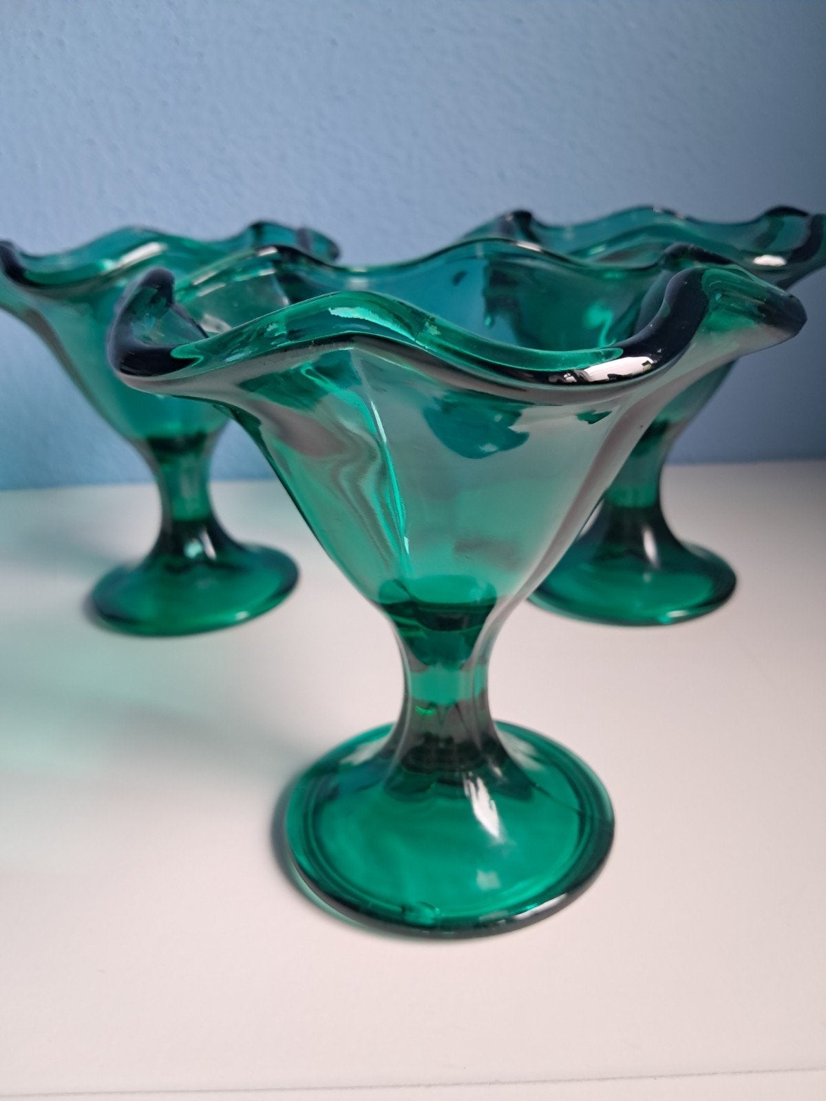 Set vintage Italiaanse smaragdgroene ijscoupe glazen., Ophalen of Verzenden
