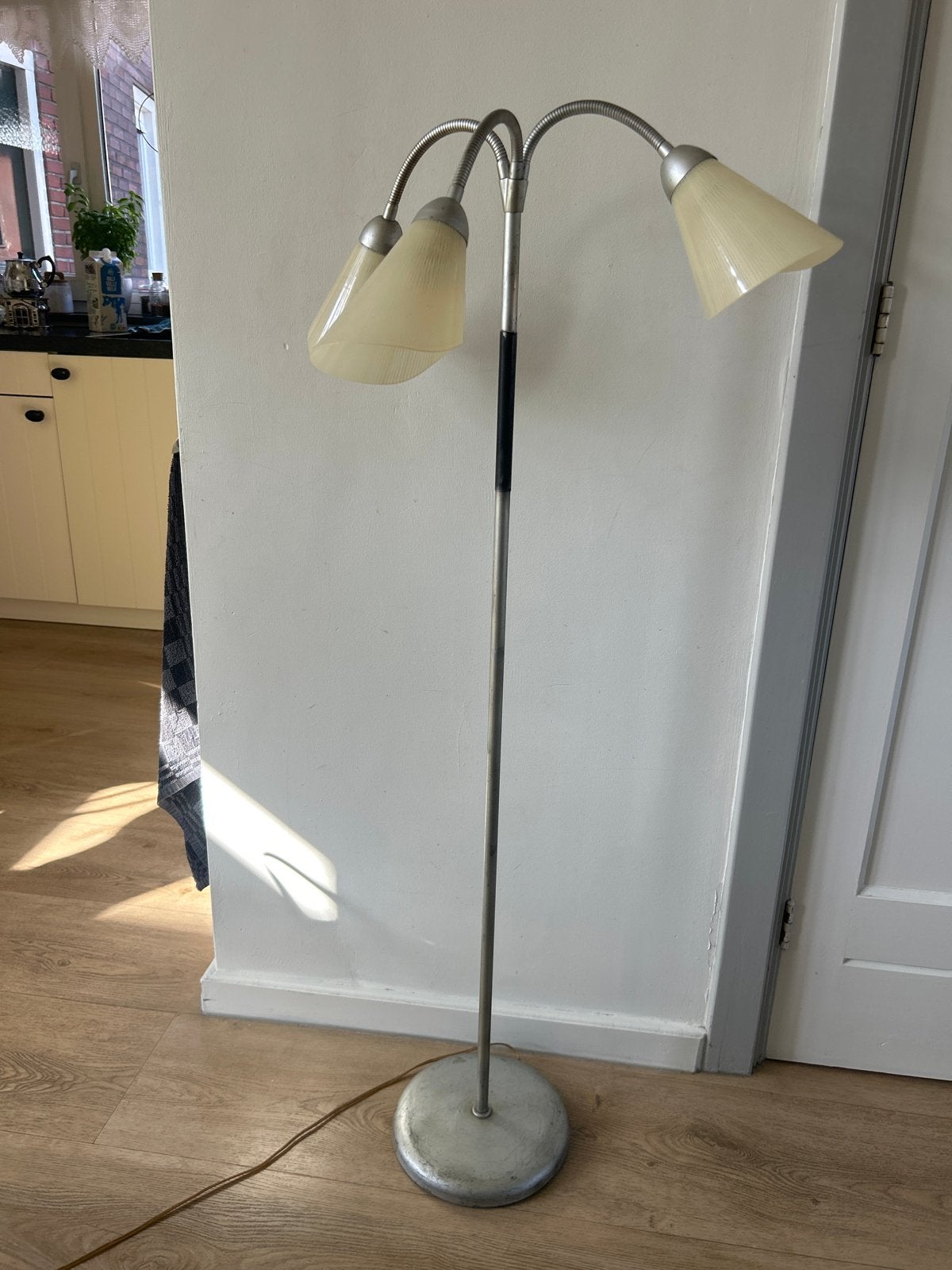 Oude staande schemerlamp met glazen kapjes, Ophalen