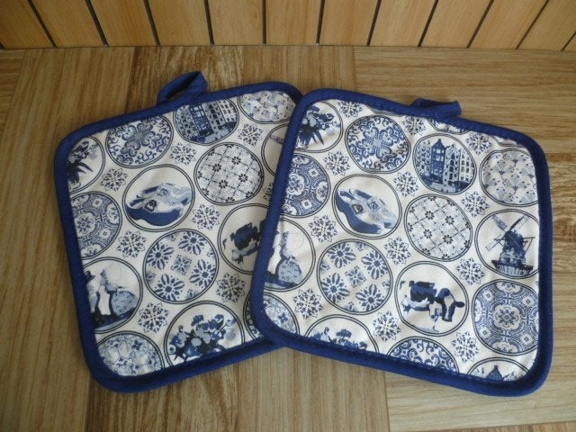 Pannenlappen 20x20 cm - Delfts Blauw design, Ophalen of Verzenden, Zo goed als nieuw, Blauw, Overige typen