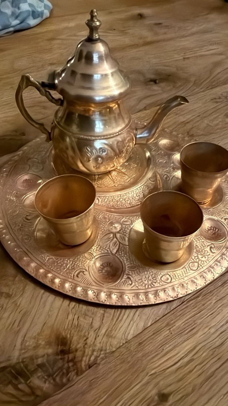 Marokkaanse theeset - Theepot, dienblad en 3 theeglazen, Ophalen of Verzenden