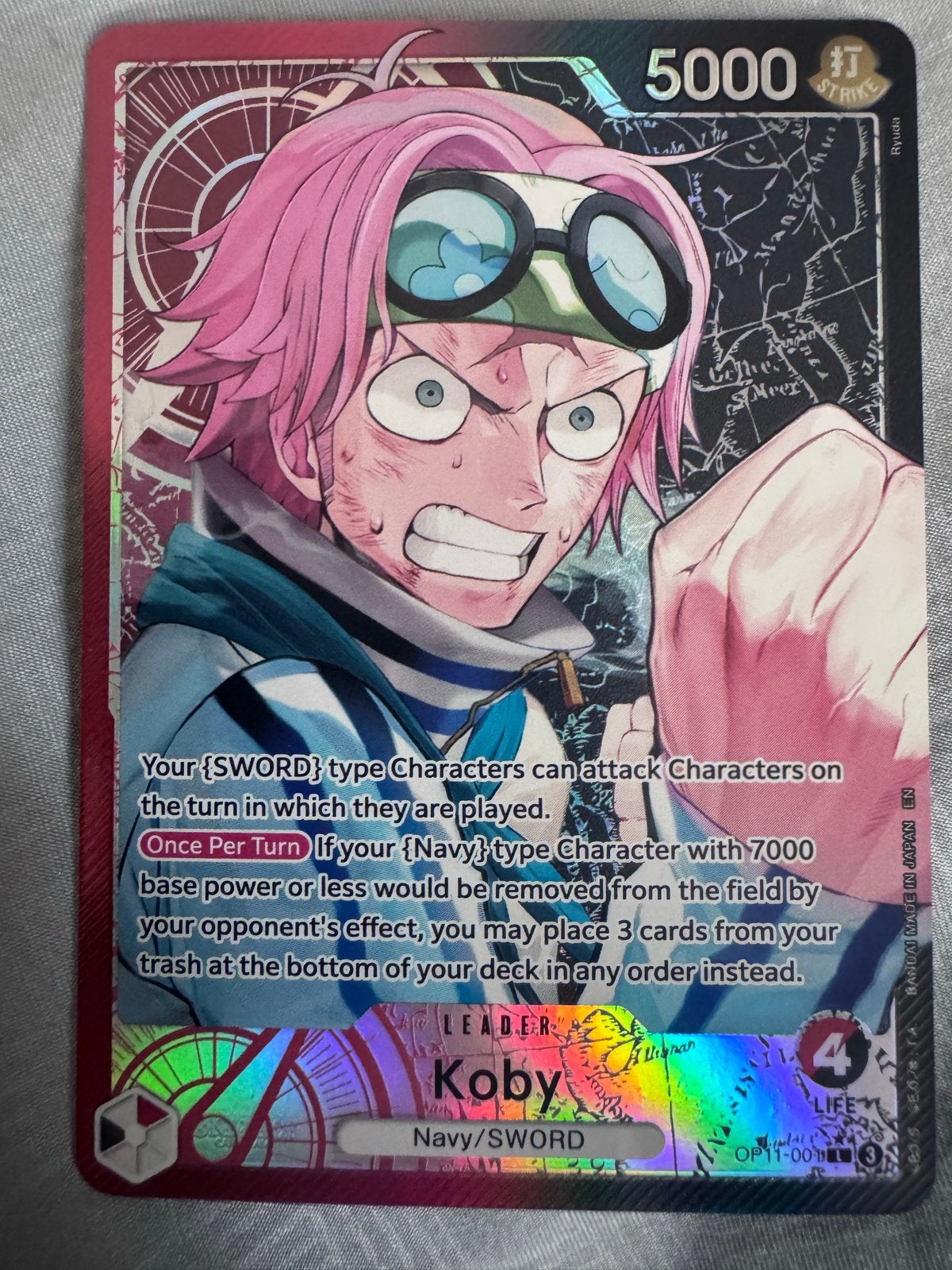 One Piece Card Game Koby Leader OP11-001 L Foil, Ophalen of Verzenden, Zo goed als nieuw, Losse kaart, Foil