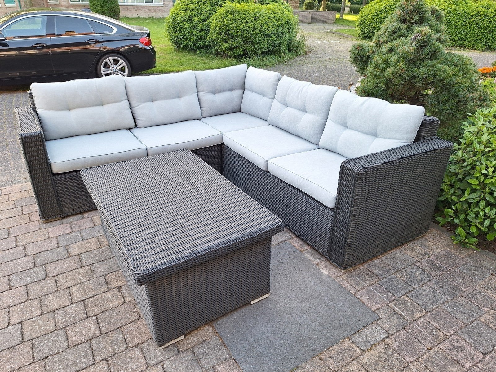 Wicker Loungeset met Opbergruimte en Kussens, Tuin en Terras, Tuinbanken, Ophalen