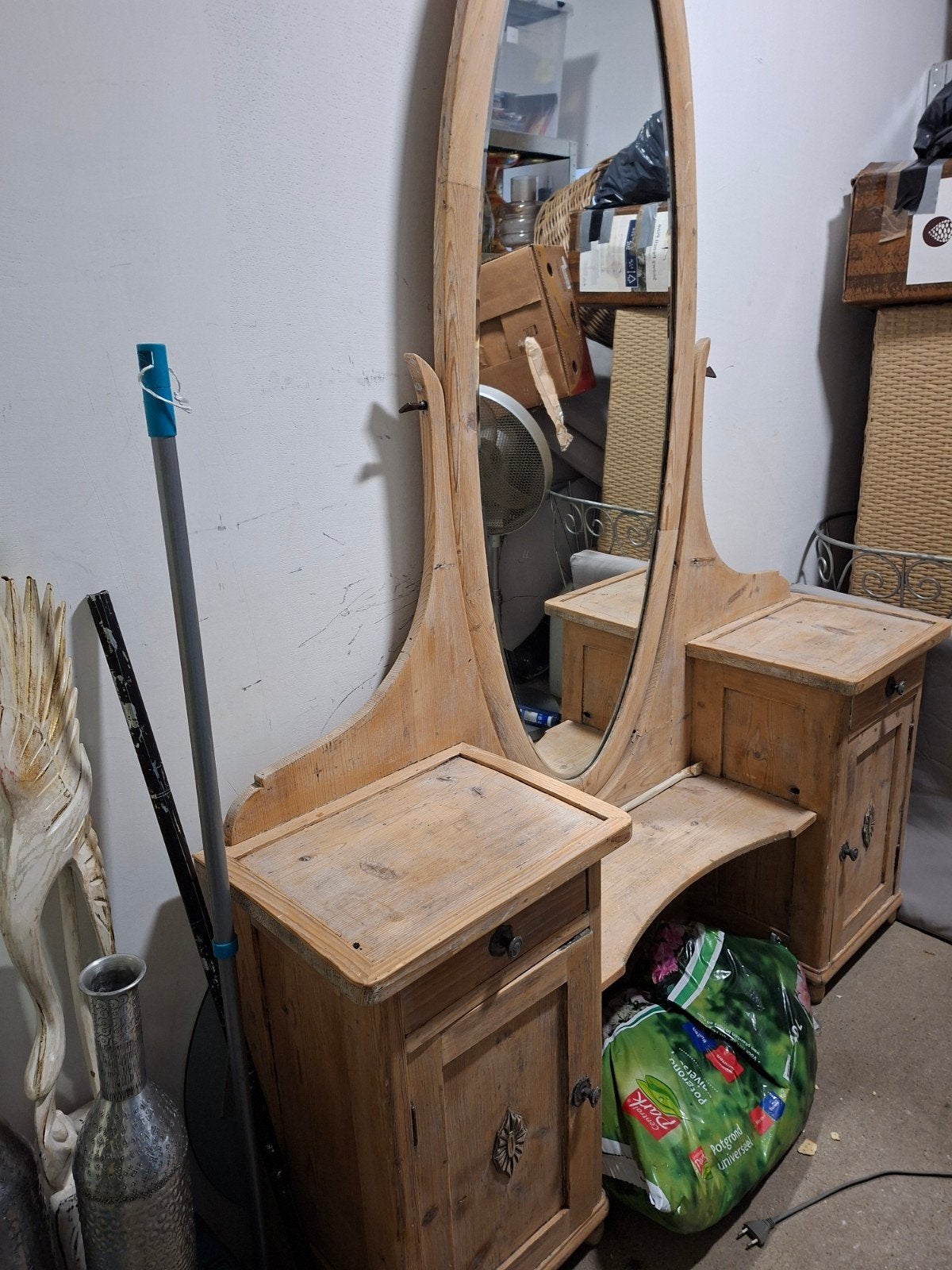 Antieke kaptafel met spiegel en lades, Antiek en Kunst, Antiek | Spiegels, Ophalen, Ovaal, 100 tot 150 cm, 150 tot 200 cm