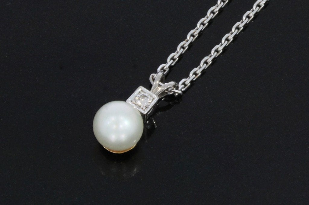 Diamant parel fraaie anker schakel 14k ketting goud hanger, Voordeelsieraden, Ophalen of Verzenden, Zo goed als nieuw, Met edelsteen