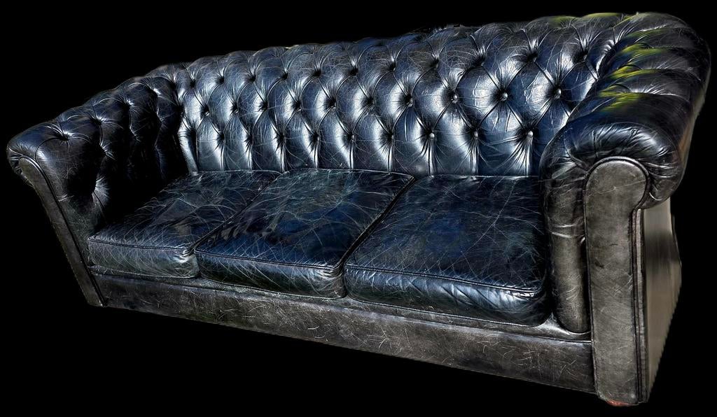 Chesterfield bank vintage zwart leer + BEZORGING