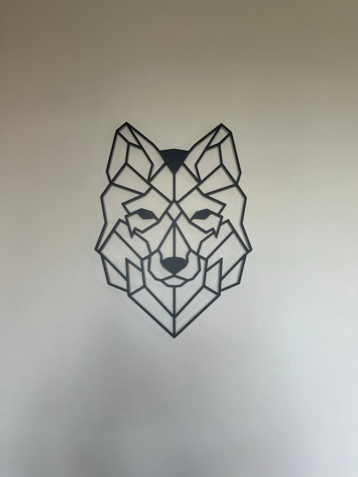 Geometrische Wolf Wanddecoratie, Ophalen, Metaal, Wandsculptuur, Zwart