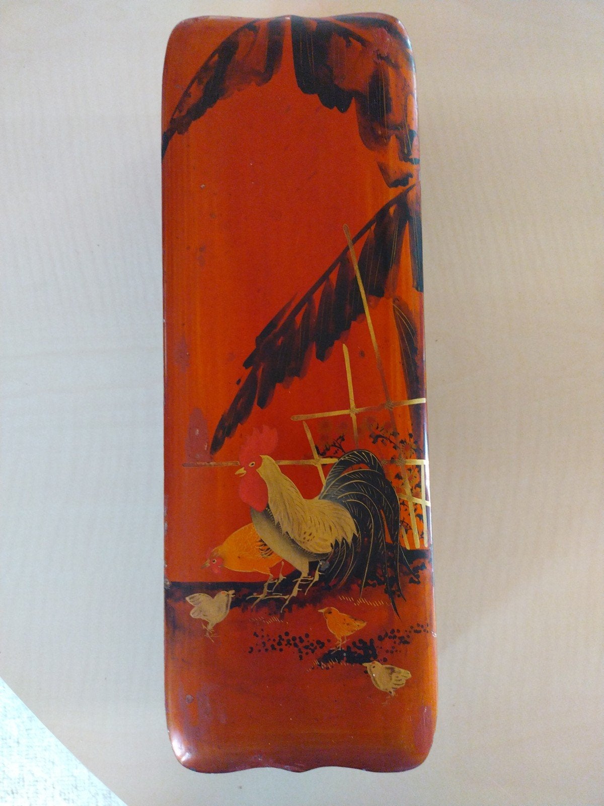 Antieke Japanse urushi lakdoos haan en kippen decor, Ophalen of Verzenden