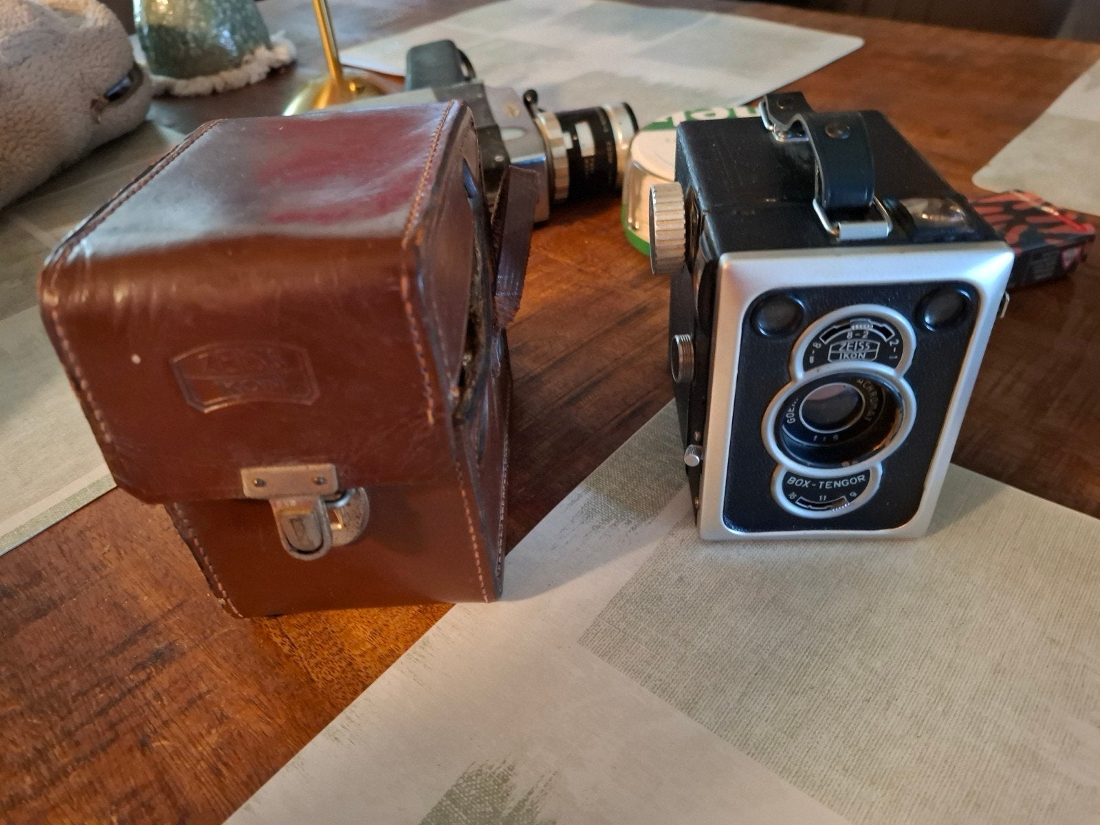 Zeiss Ikon Box-Tengor Boxcamera met lederen tas, Ophalen of Verzenden