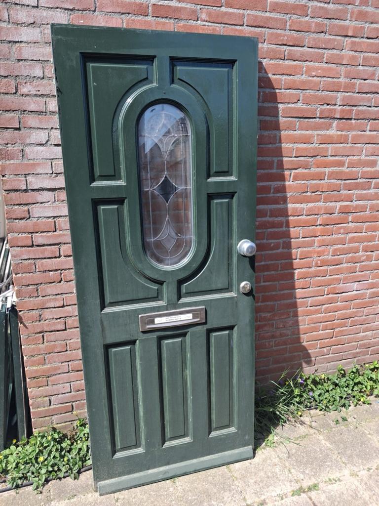 Klasieke  voordeur 88x211cm met ovaal glas in lood raampje, Ophalen, 200 tot 215 cm, Glas, Buitendeur