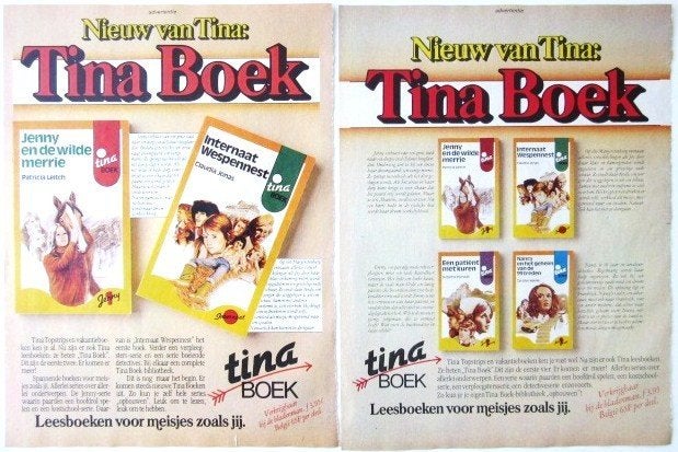 6 vintage advertenties reclames van Tina boek 1980, Verzamelen, Ophalen of Verzenden, Gebruikt, Overige typen