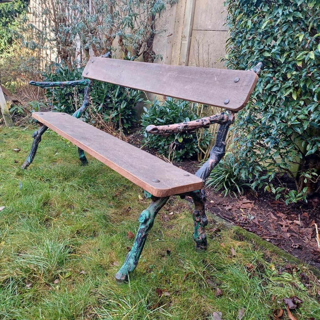 Tuinbank gietijzeren poten. Hardhouten planken., Ophalen, Gebruikt, Overige materialen