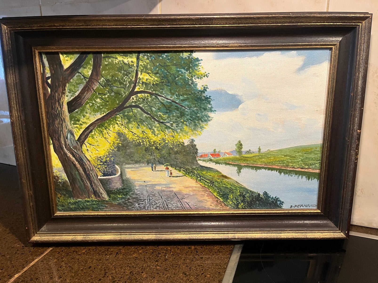 Prachtige olieverf schilderij wandelen in de park, Ophalen
