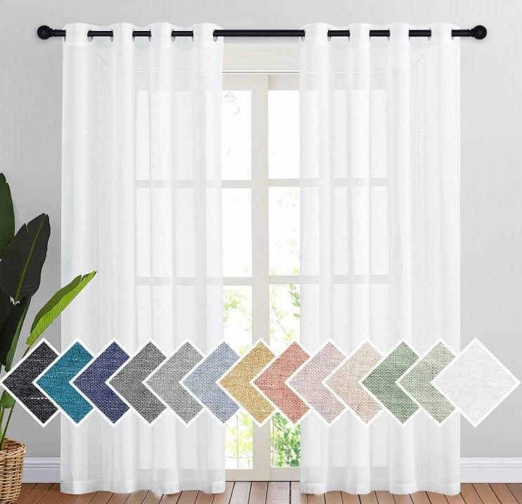 2 Witte Transparante Linnenlook Gordijnen | 140 x 220 cm, Ophalen, Met ringen, Overige merken, 220 cm