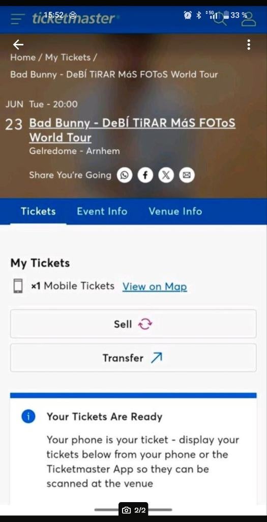 Bad Bunny Concert in Arnhem 23.06.2026 (1 Ticket), Eén persoon, Juni