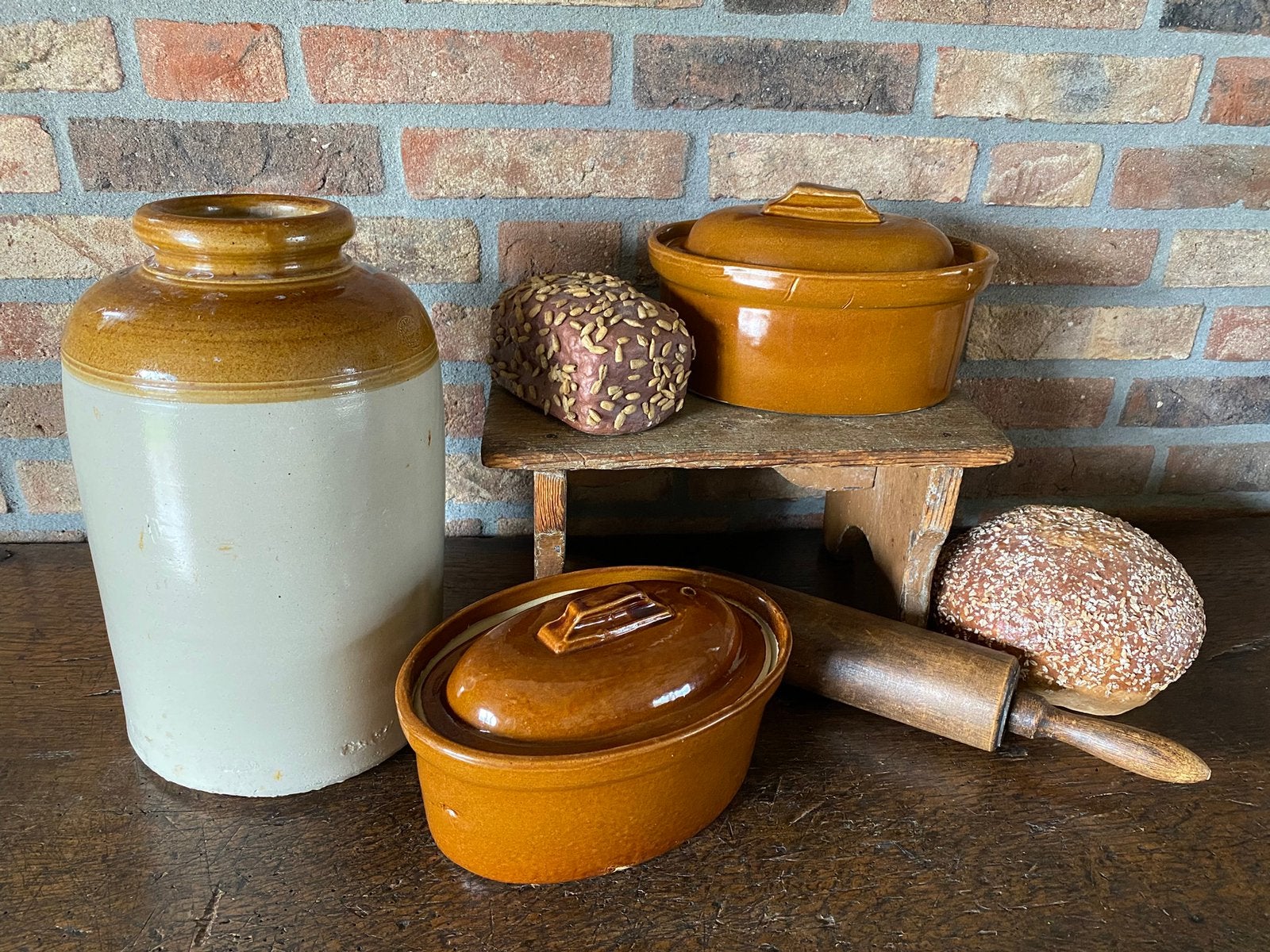 Brocante Engelse stenen pate/deksel schalen, Ophalen of Verzenden