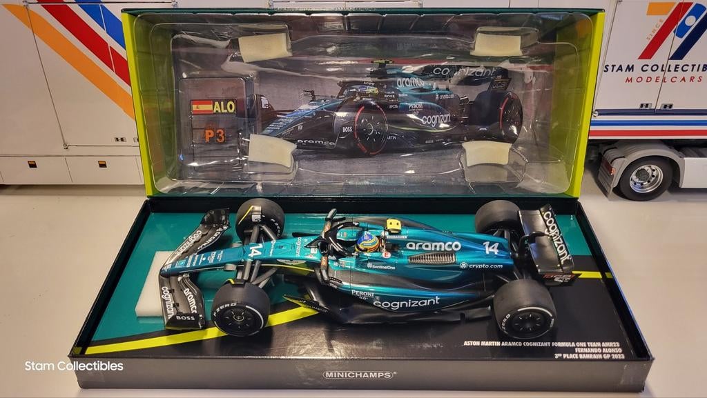Minichamps Aston Martin AMR23 F. Alonso 3rd Bahrain - 2023, Ophalen of Verzenden, Zo goed als nieuw, Formule 1