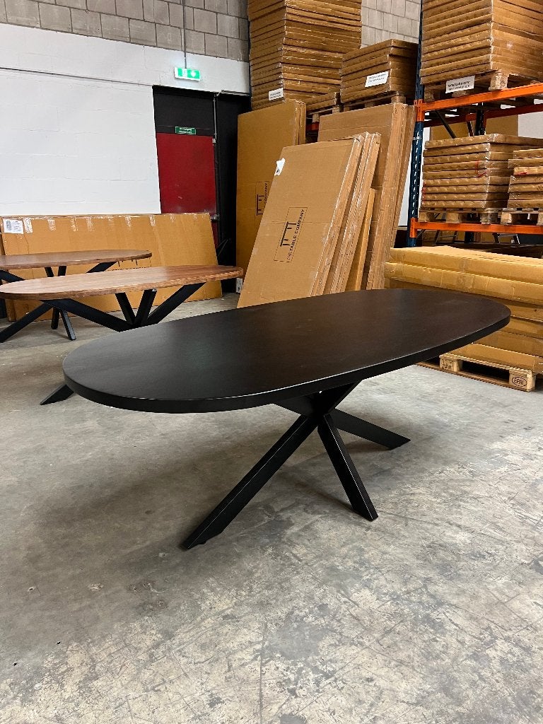 Deens ovale eettafel 210x100cm black mango incl. spinpoot, Ophalen, 50 tot 100 cm, Vijf personen of meer, Ovaal