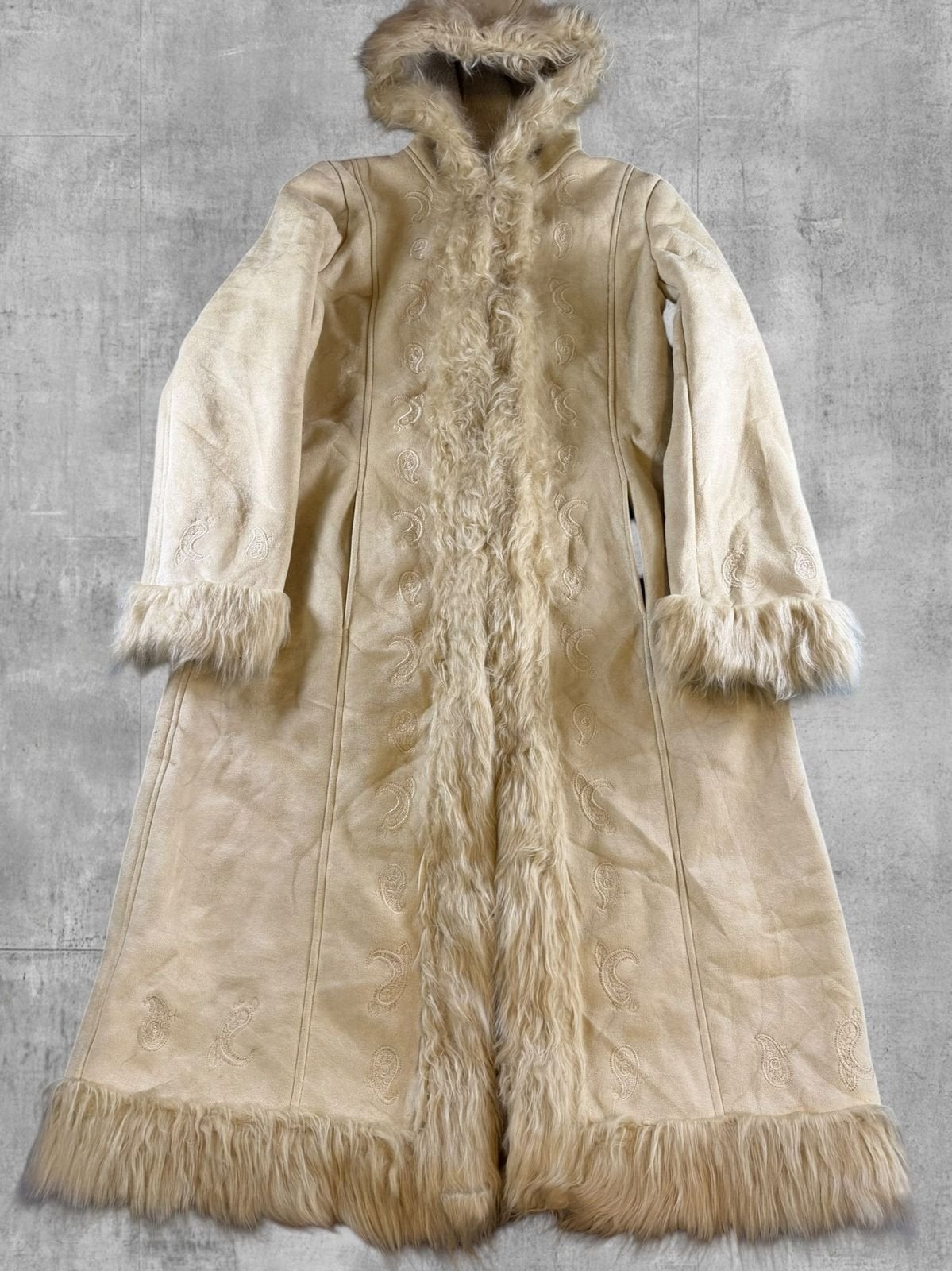 Vintage Dressing Afghaanse jas beige print dames maat L, Bayline Vintage Trading, Verzenden, Beige, Maat 42/44 (L)