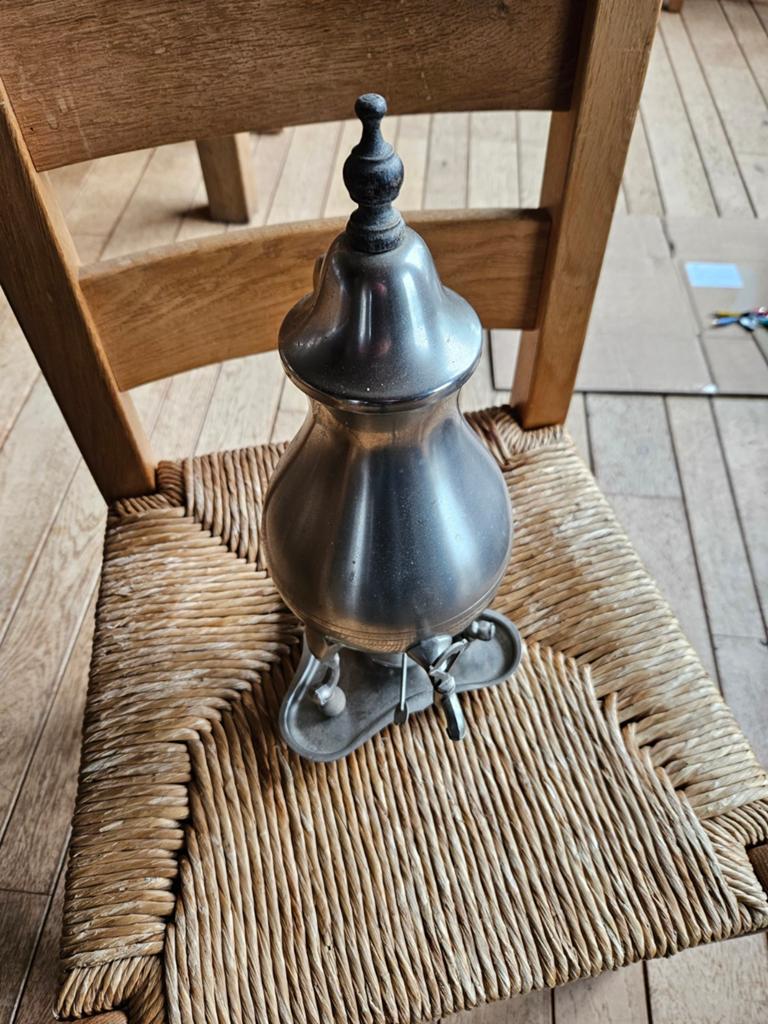Antieke tinnen koffiekan met brander, Made in Holland, Ophalen