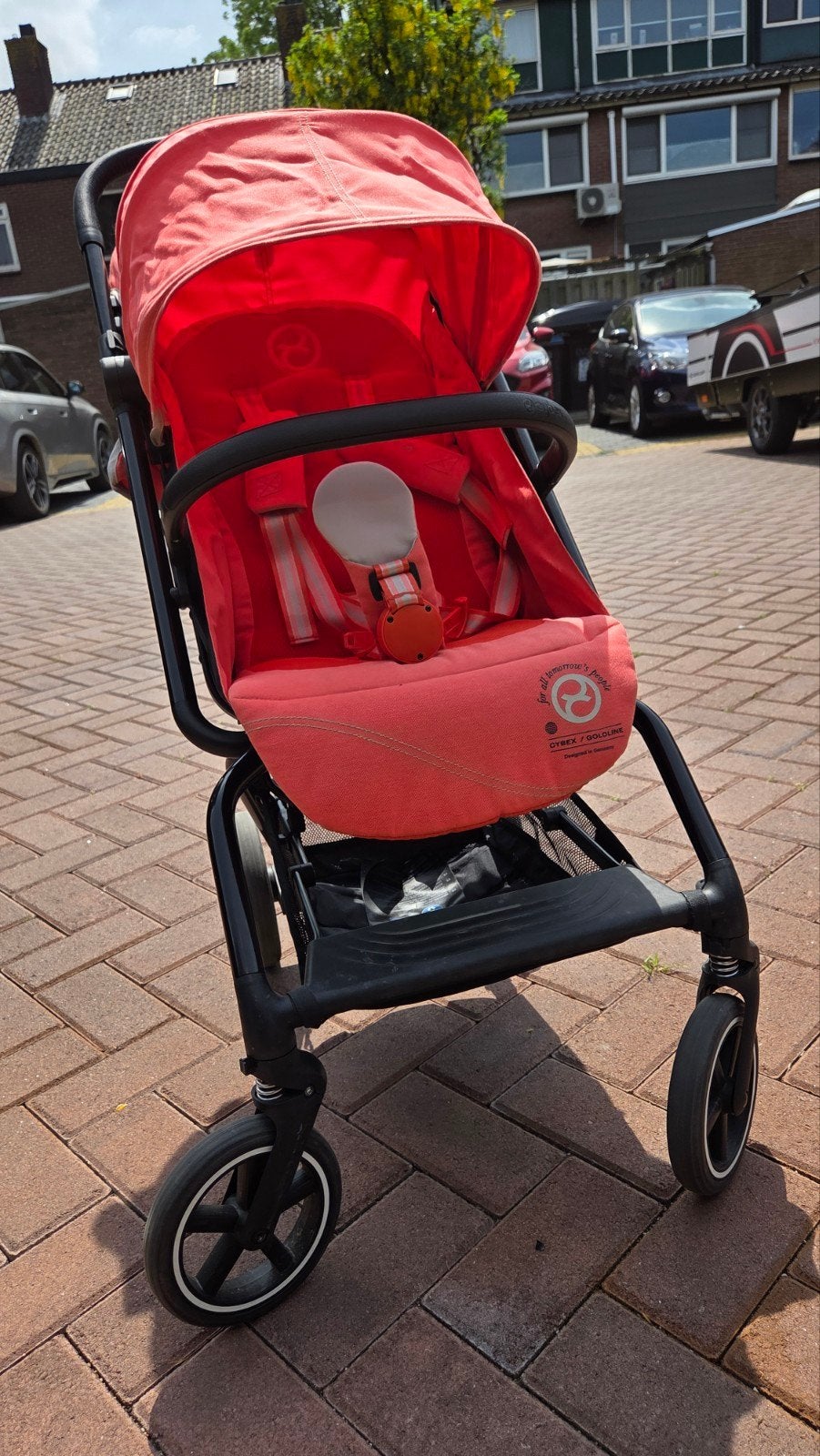 ZGAN Cybex Eezy S+ 2 – Hibiscus Red, Verstelbare duwstang, Zo goed als nieuw, Ophalen, Kinderwagen