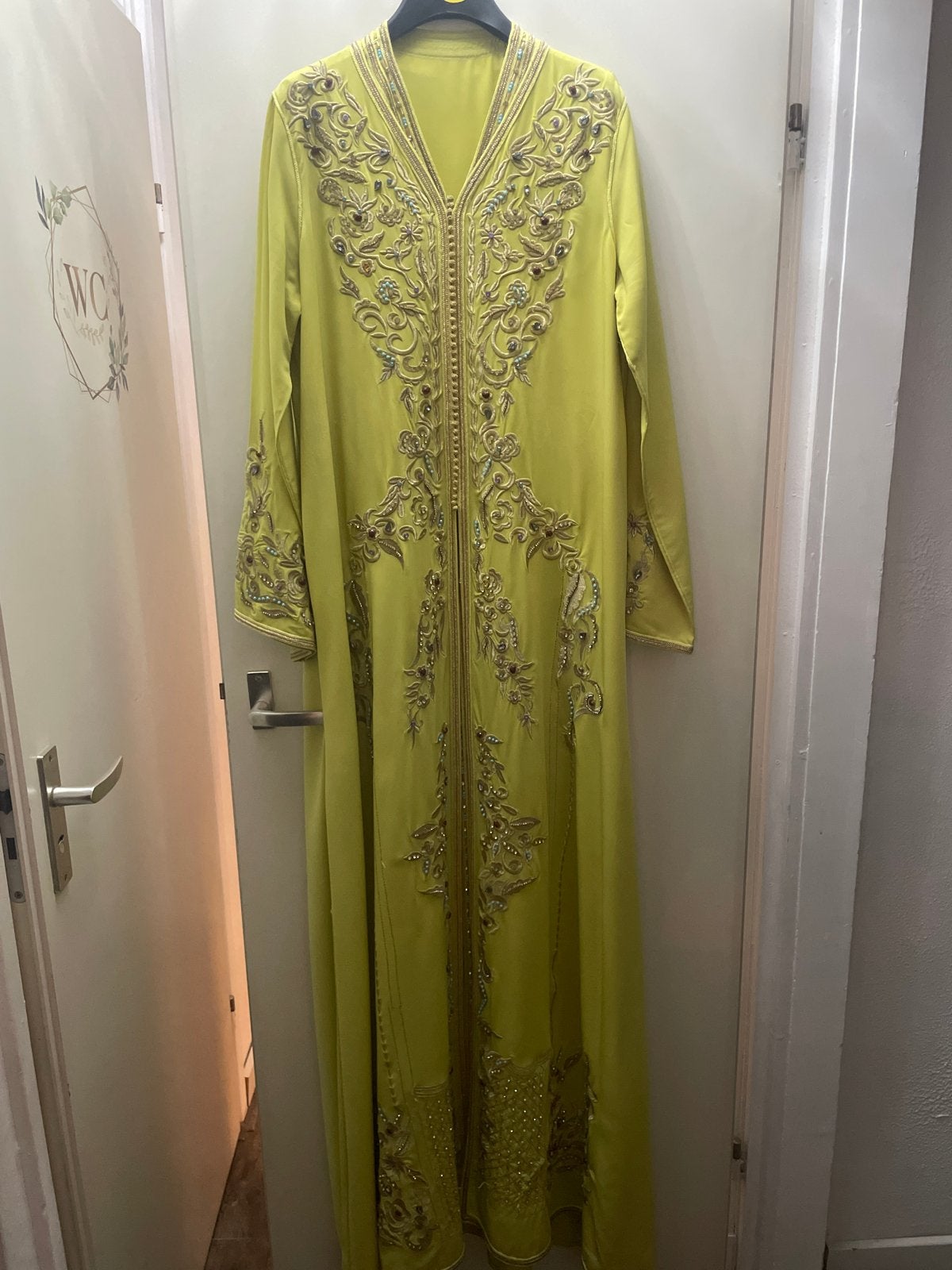Marokkaanse Kaftan - Limon Groen, Zo goed als nieuw, Ophalen, Maat 38/40 (M), Onder de knie