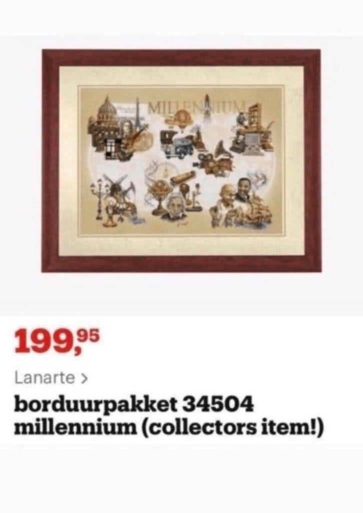 BORDUURPAKKET LANARTE MILLENNIUM COLLECTORS ITEM, Hobby en Vrije tijd, Ophalen of Verzenden, Zo goed als nieuw, Handborduren, Borduurpakket