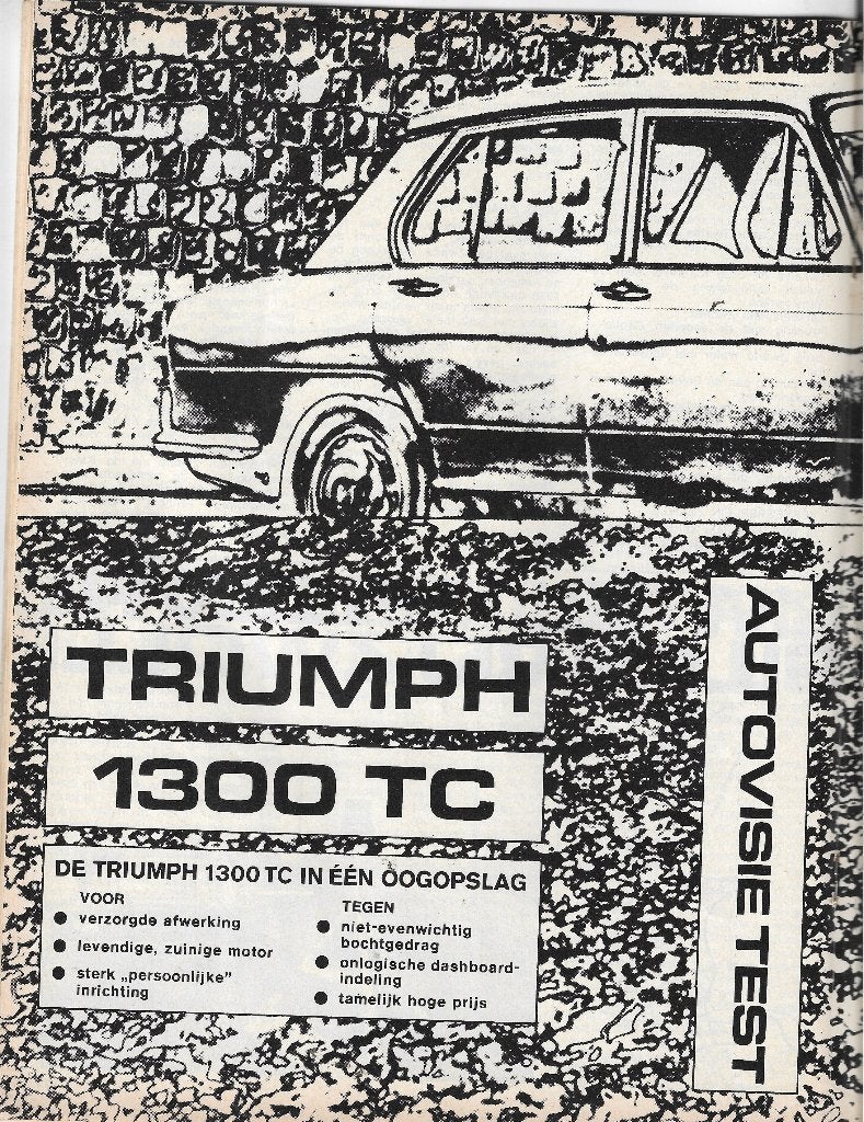 Roadtest TRIUMPH 1300 TC / 1300TC, Augtovisie 1970., Nieuw, Ophalen of Verzenden, Overige merken, Autovisie
