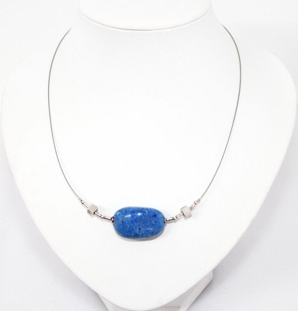 Schitterende St. Steel Sterling Zilver Lapis Lazuli Ketting, Paars, Ophalen of Verzenden, Zo goed als nieuw, Met edelsteen