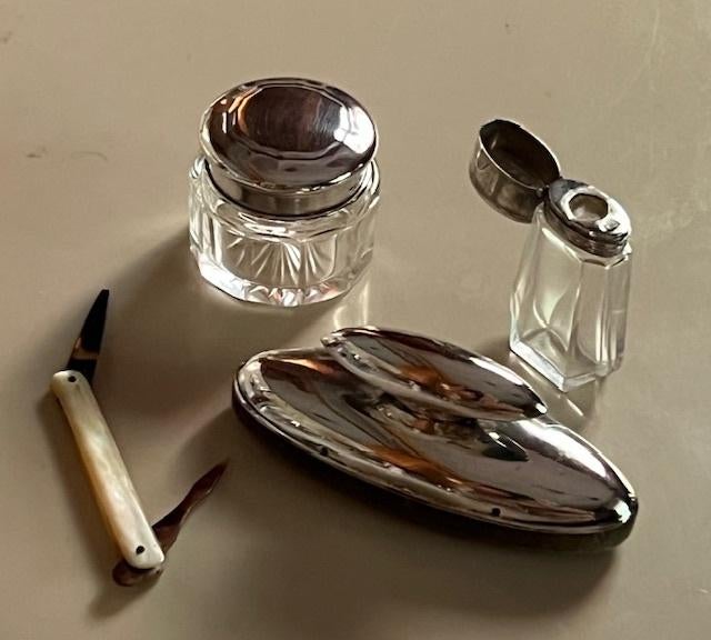 PARFUMFLESJE, ZALFPOT, NAGELBUFFER, NAGELGARNITUURTJE, Verzenden, Zilver