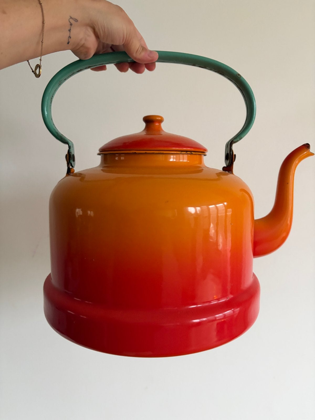 Vintage geëmailleerde fluitketel - Oranje/Rood Ombre, Ophalen