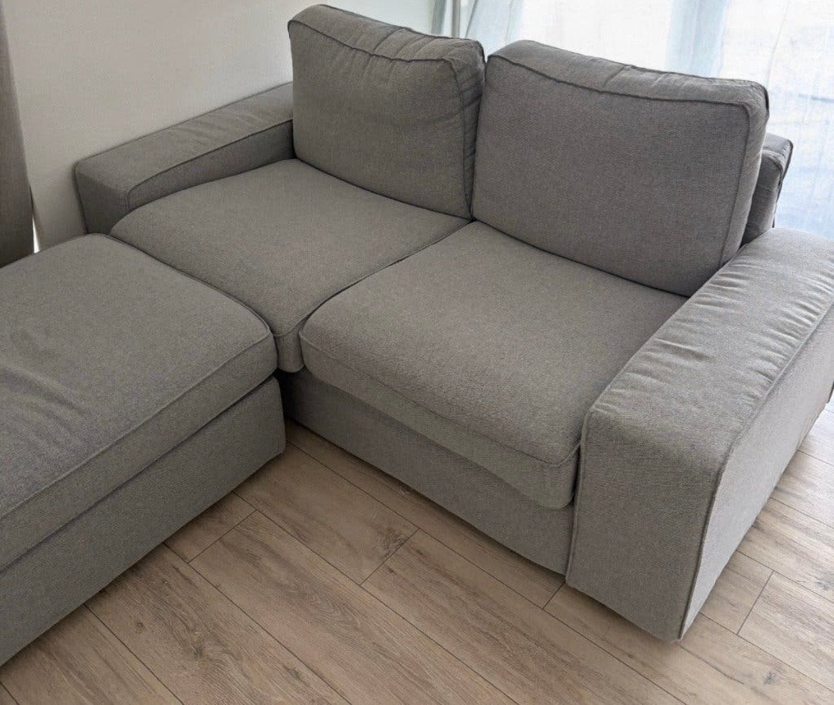 Grijze hoekbank met losse chaise longue (IKEA), Ophalen, Gebruikt, 100 tot 125 cm, Hoekbank