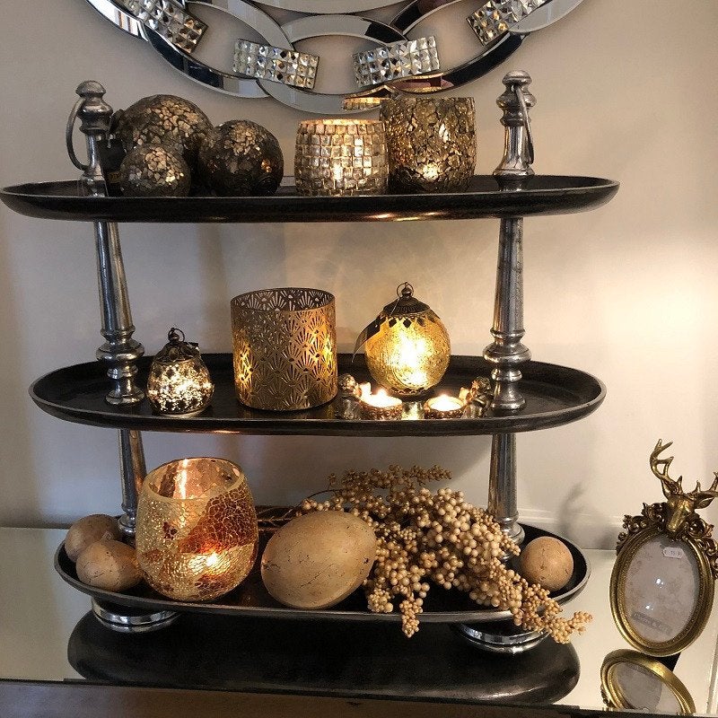 NIEUWE EXCLUSIEVE 3-laags ETAGERE – MASSIEF ALUMINIUM, Etagère, Metaal, Pietseweg 13A Oud Gastel, Info@ptmd.nl