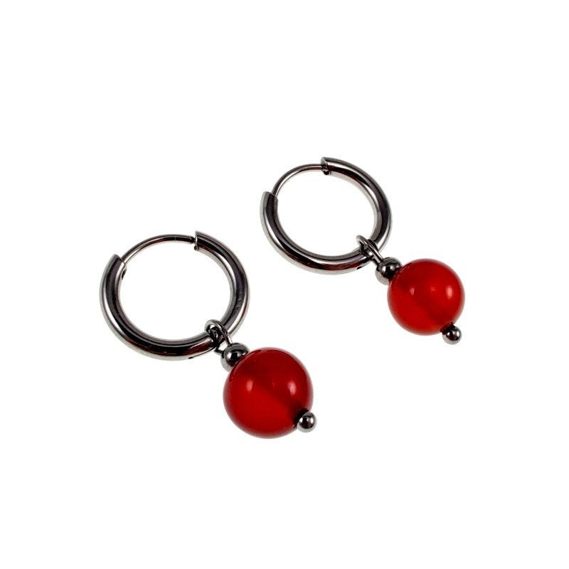 14x2mm Oorringen Dames Gepolijst RVS Oorbellen RodeCarneool, Sieraden, Tassen en Uiterlijk, Oorbellen, Overige materialen, Hangers