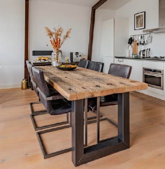 Massief houten eettafel (250x94cm) & 6 stoelen, Huis en Inrichting, Tafels | Eettafels, Ophalen, 200 cm of meer, 50 tot 100 cm